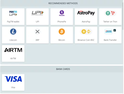 Payment Options on 22Bet
