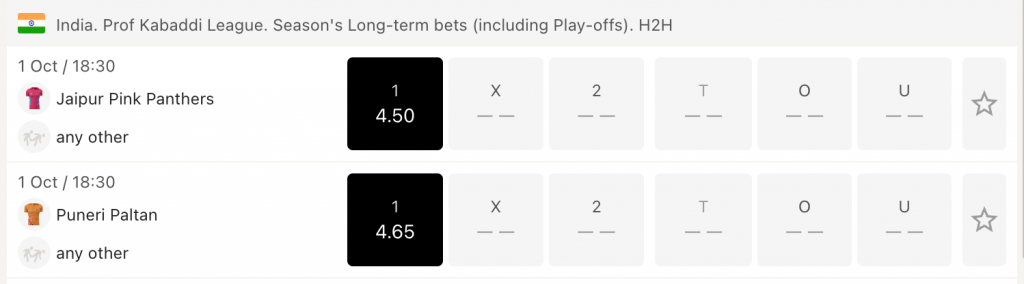 Kabaddi Parley Bet