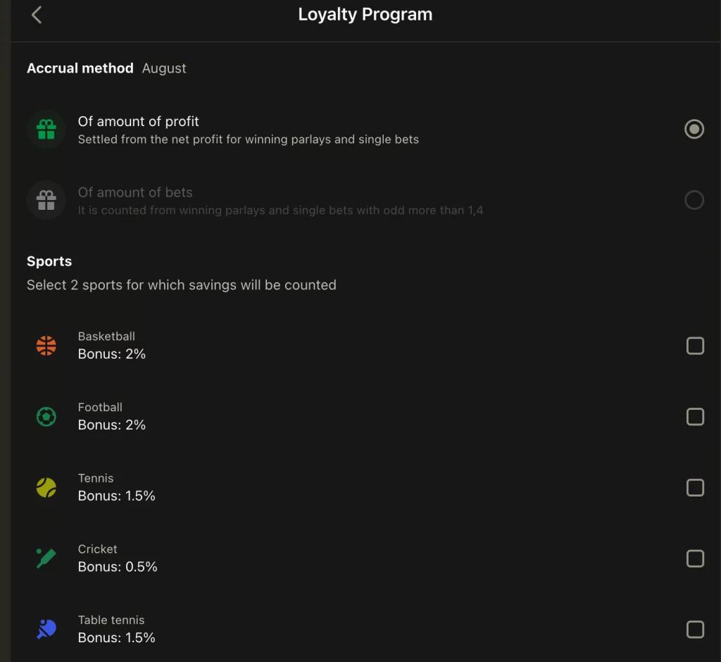 Loyalty Bonus on Parimatch
