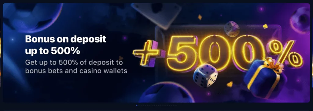 1Win Casino Bonus Header on Casino page