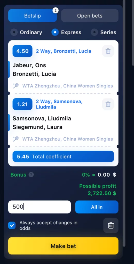 1Win bet slip