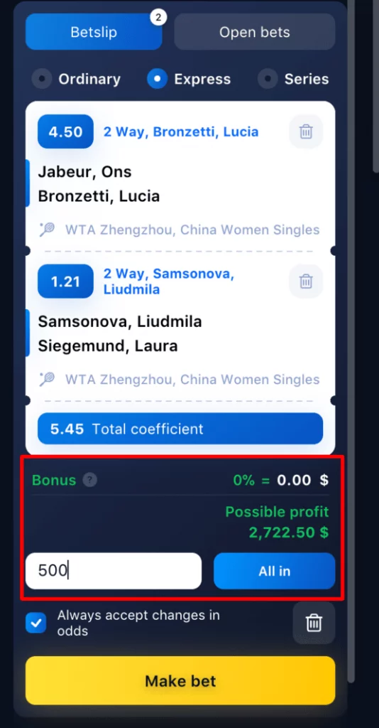 profit estimation on the bet slip